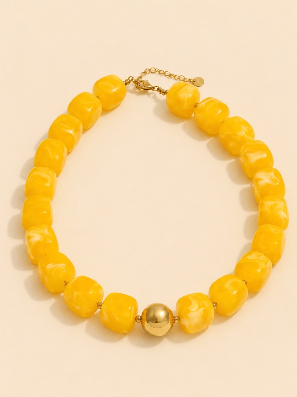 Modern Yellow Beaded Necklace with Gold Accent